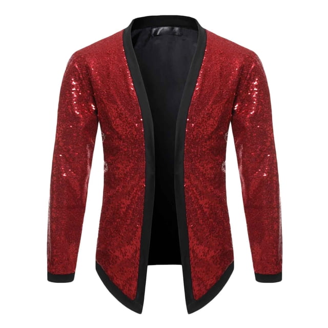 KIHOUT Manteaux d'Hiver Chauds pour Hommes Décontractés Unis à Manches Longues à Paillettes Robe de Danse Cardigan Veste, Taille P-2TG