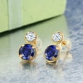 thumbnail image 2 of Gem Stone King 14K Yellow Gold Blue Created Sapphire and White Zirconia Earrings for Women (2.50 Cttw, Gemstone September Birthstone, Round Cut 6MM and 4MM), 2 of 3
