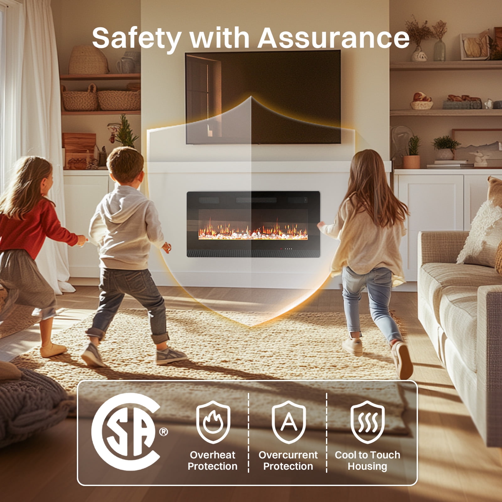 40" Insert Wall Mounted Electric Fireplace Mantel Features a Touch Screen, Timer, Adjustable Flame Color, 700W / 1400W