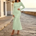 thumbnail image 2 of TFEOQRY Womens Maxi Dress Crew Neck Long Sleeve Ruched Bodycon Slim Flowy Hem Formal Party Long Dresses, 2 of 9