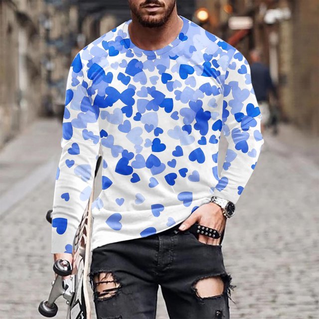Blusas y camisas de manga larga con cuello redondo para hombre. Camiseta deportiva estampada para San Valentín. Camiseta de manga larga con cuello redondo. Blusas de licra para hombre.