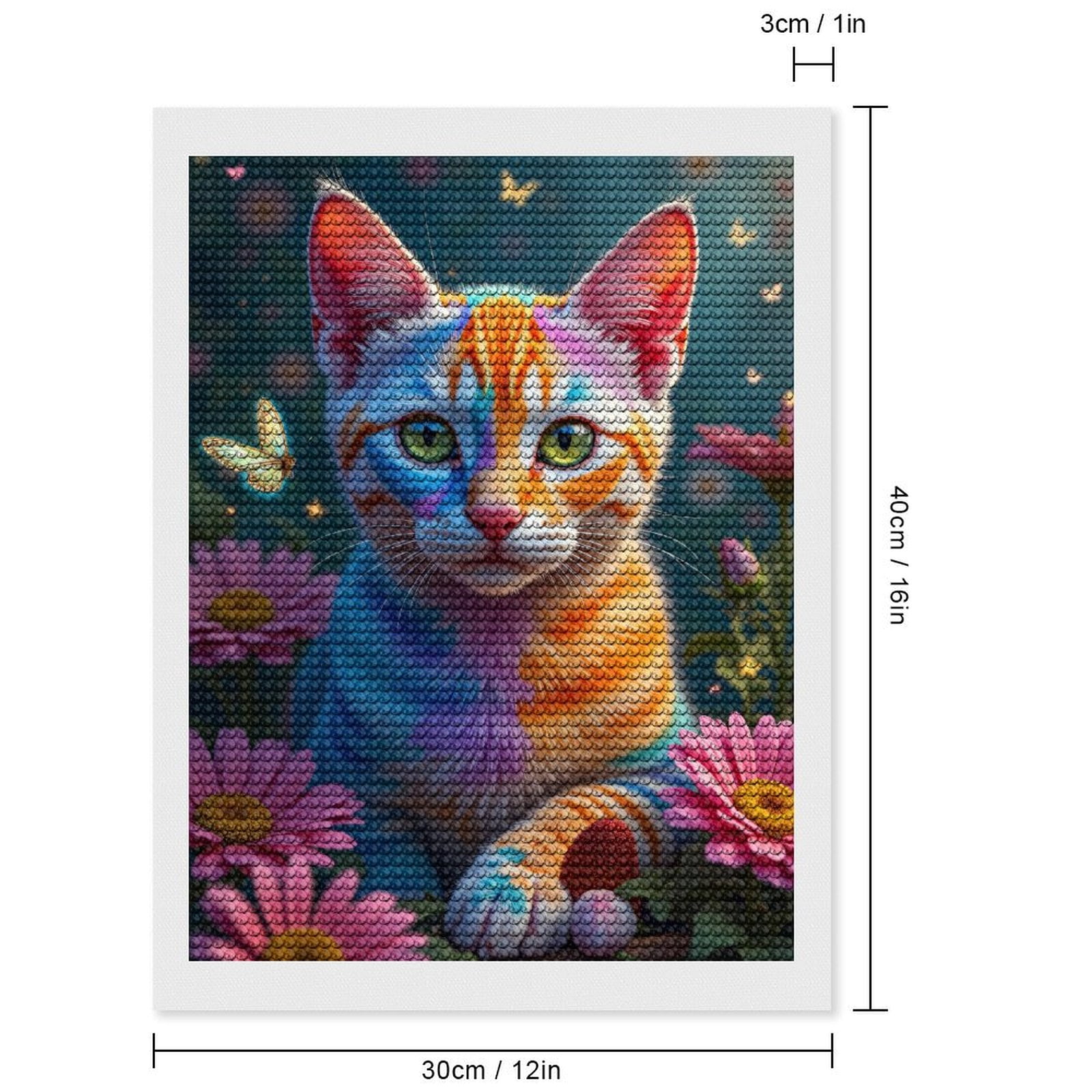 Diamond Art Kits for Adults, Colorful Cat Butterfly Garden 5D Diamond Painting Kits for Adults Beginners, DIY Full Drill Diamond Painting, Gem Art and Crafts 12x16