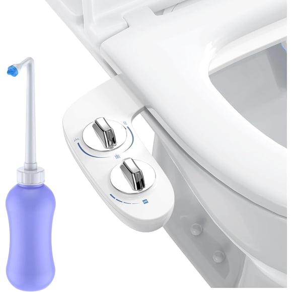 Bidet Attachment and Portable Bidet Sprayer for Toilet, Non-Electric Self-Cleaning Dual Nozzle Toilet Bidet, Fresh Cold Water Sprayer Bidets for Existing Toilets with Adjustable Pressure Control