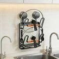 thumbnail image 3 of ERK 1Pcs 3 Tier Lid Organizer With Suction Cup Mount Wall Mounted Kitchen Lid Rack With Drip Tray Space Saving Storage For Lids Pans & Plates (Black), 3 of 5