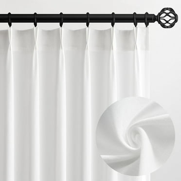White Pinch Pleat Linen Curtains for Bedroom 90 Inches Long 2 Panel Set,Light Filtering Semi Sheer Privacy Bright Bohemian Gothic Decor Floor Length Curtains for Living Room 90 Length