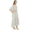 thumbnail image 2 of Bimba Printed Caftan Long White Maxi Boho Kaftan Cover Up Drawstring Waist-10, 2 of 5