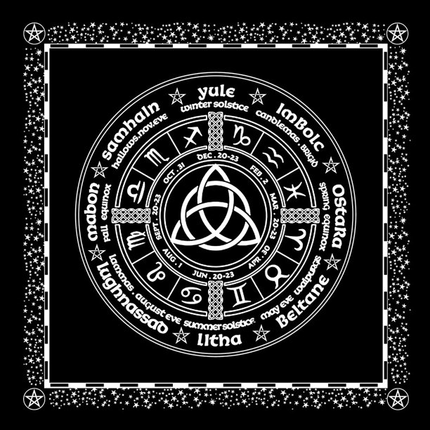 Mantel de Tarot con cielo estrellado psicodélico, tela de Altar, Triple Luna, pentagramas, rueda del zodiaco, astrología, Mandala, tapiz de Tarot. Fivean unisex