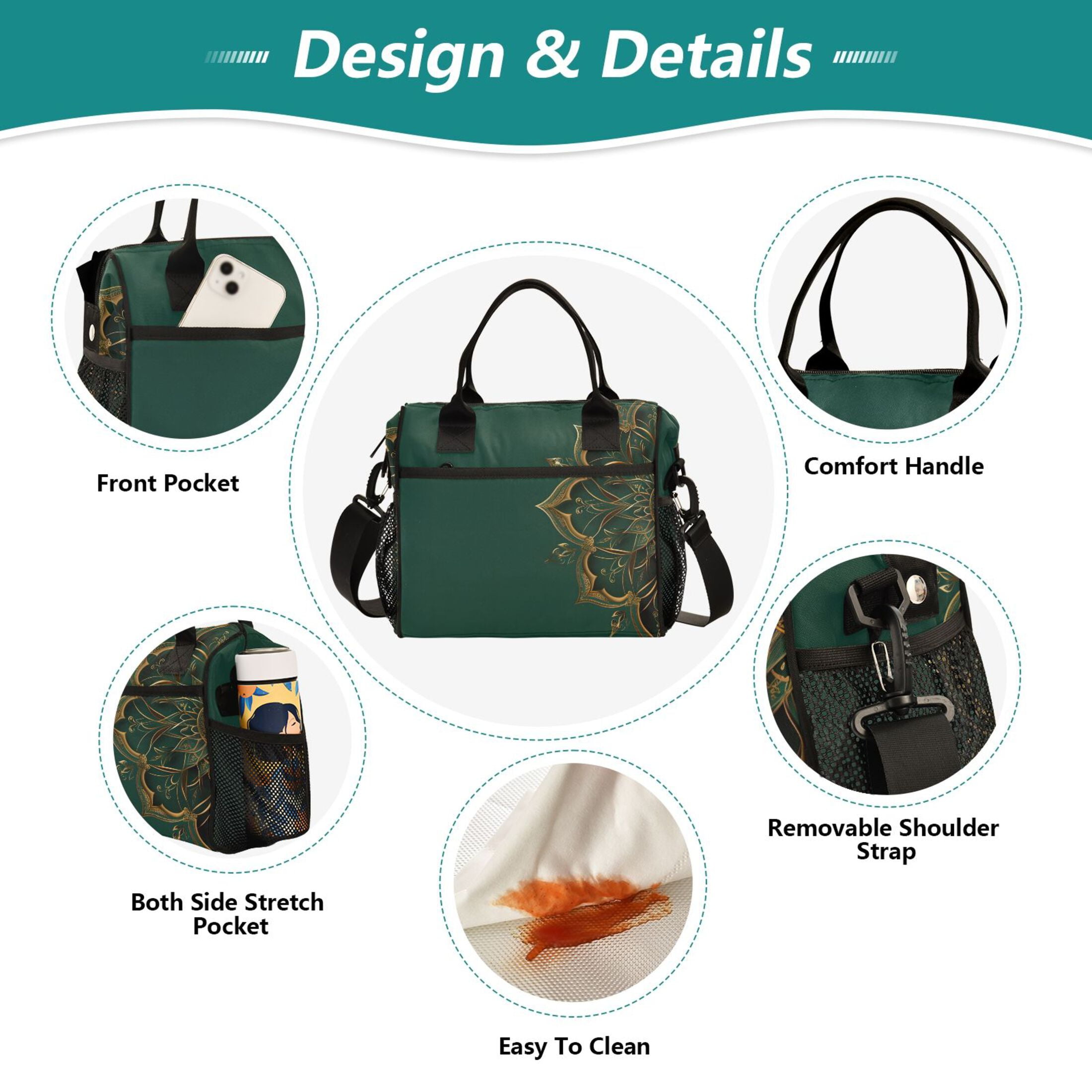ALAZA Luxury Abstract Pattern Insulated Lunch Bag Reusable Tote Box Adjustable Shoulder Strap for Work Picnic