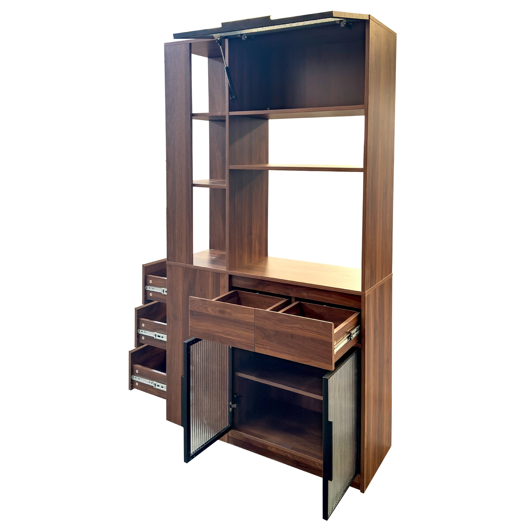 Mintazer 70.8" Tall Kitchen Pantry Storage Cabinet, Freestanding Food Pantry with Drawers & Fluted Glass Doors for Hallway Living Room, Walnut