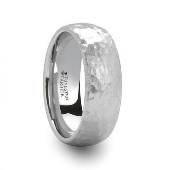 Chandler Domed Hammered Finish White Tungsten Ring