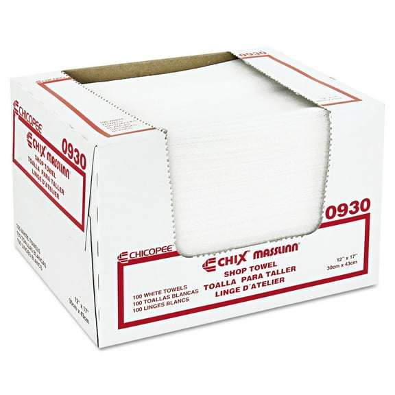Chix 0930 12 in. x 17 in. Masslinn Shop Towels - White (100/Pack, 12 Packs/Carton)