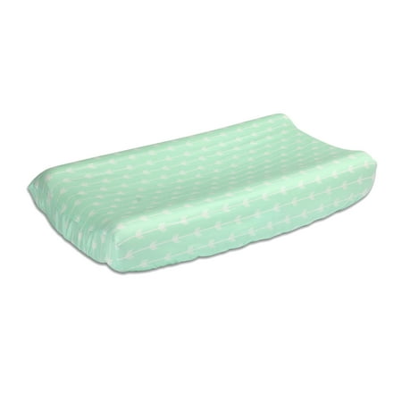 UPC: 0841297106248 | The Peanut Shell Baby Contoured Changing Pad Cover – Mint Green Arrow Chevron Geometric Print – 100% Cotton Sateen Fabrics Fits 32 by 16 Inch Pads