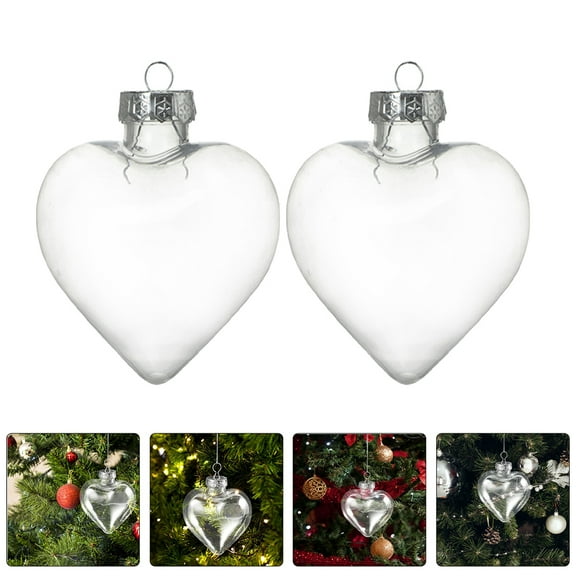 Stri 10Pcs Clear Heart Shape Christmas Tree Ornaments, DIY Fillable Plastic Hearts, Transparent Hanging Balls for Holiday Decorations