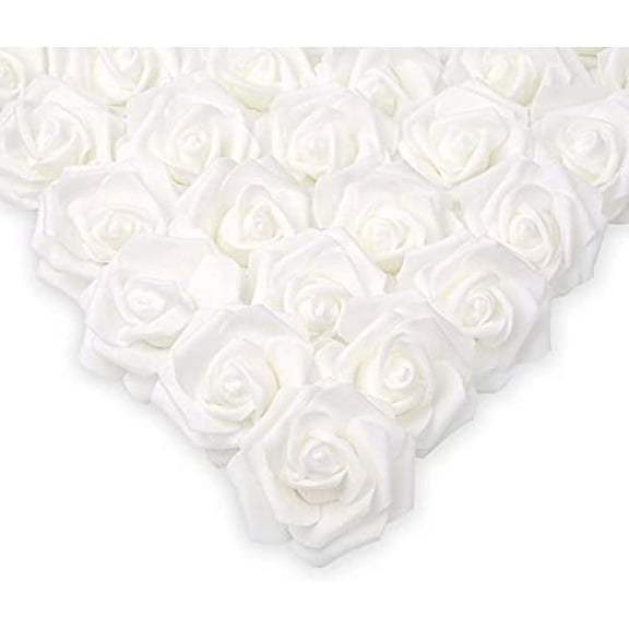 Artificial Rose Flower Heads Real Looking White Foam Fake Roses for DIY Wedding Baby Shower Centerpieces Arrangements Party Tables Home Decorations (White , Stemless)