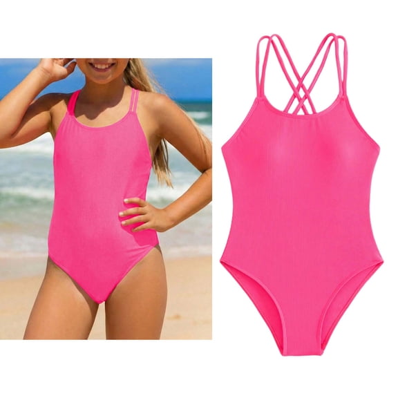 1 Piece Swimsuit Girls Sleeveless Bathing Suit Quick Dry Swimwear Cross Shoulder Strap Kids Swimsuit Girl 8-9 Years