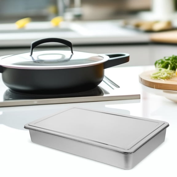 WEUVEB Stainless Steel Rectangular Baking Pan with Lid for Even Heat Distribution, Perfect for Cakes, Casseroles, and Roasting