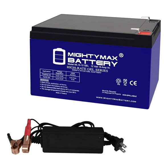 ML15-12 GEL - 12 Volt 15 AH, GEL Type, F2 Terminal, Rechargeable SLA AGM Battery   12V 2AMP Charger
