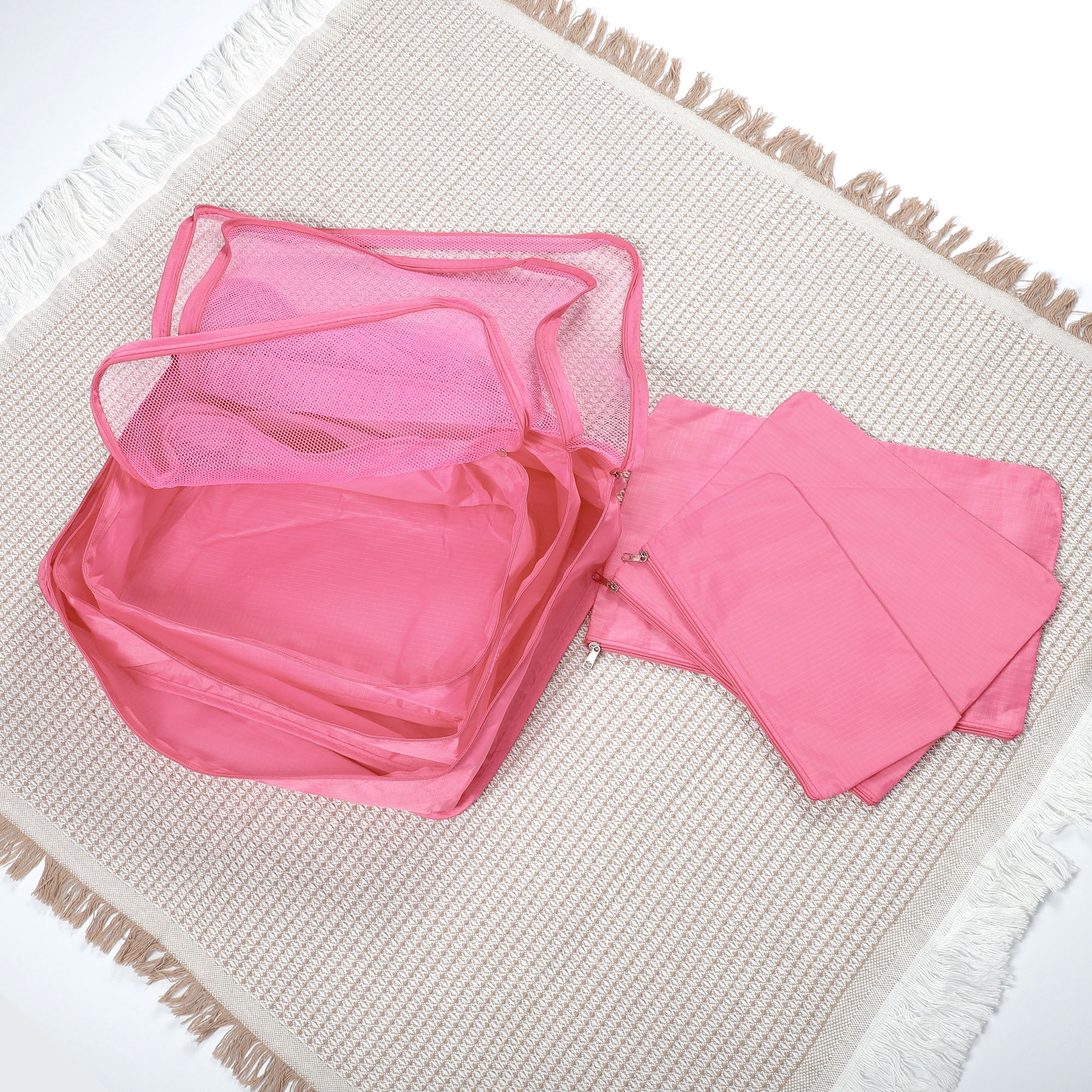 Unique Bargains 6Pcs Zipper Design Packing Cube Set for Luggage Pink