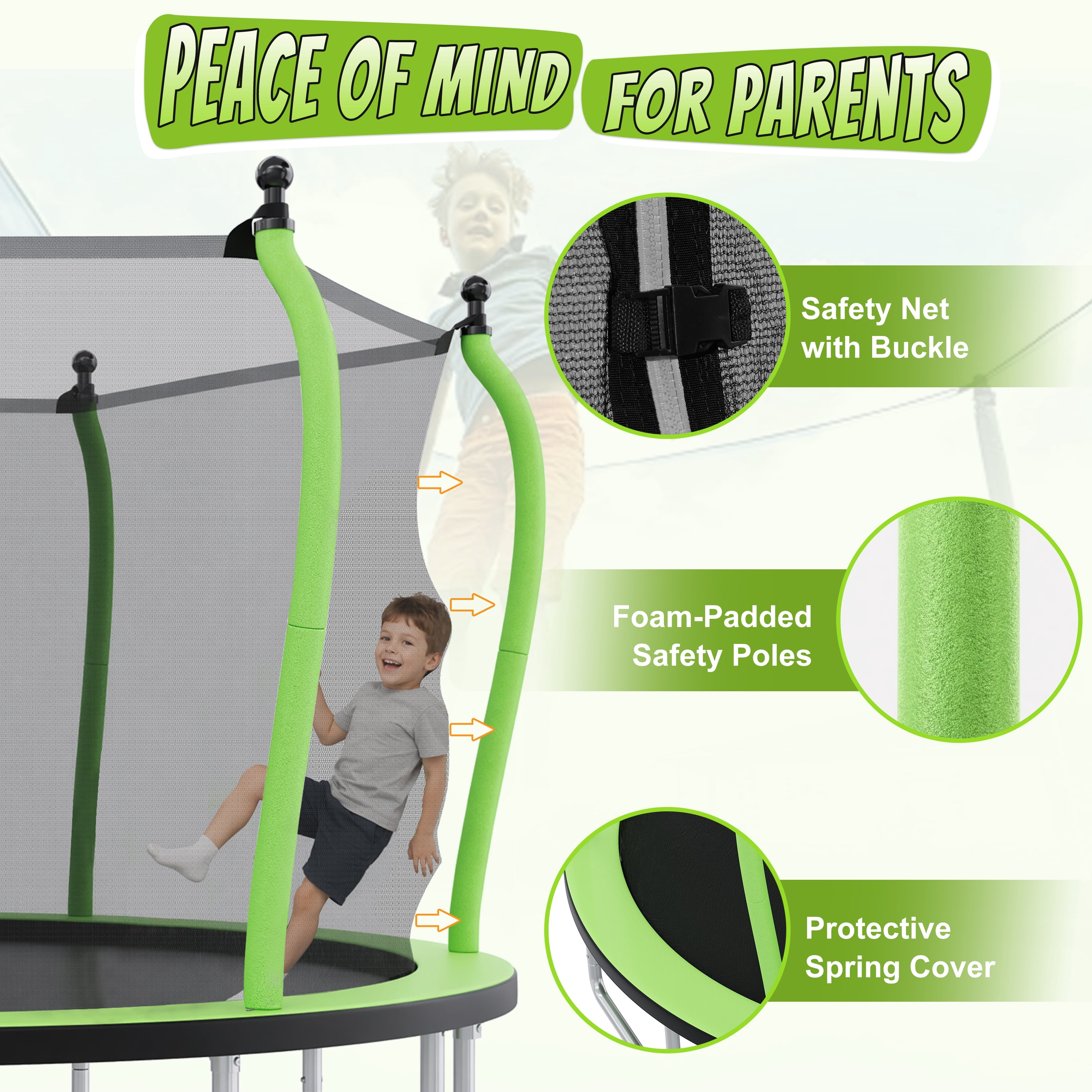 EUROCO 14FT Premium Trampoline with UV Resistant Safety Enclosure and Ladder, Round Backyard Bouncer Maximum Load Capacity for Kids and Adults