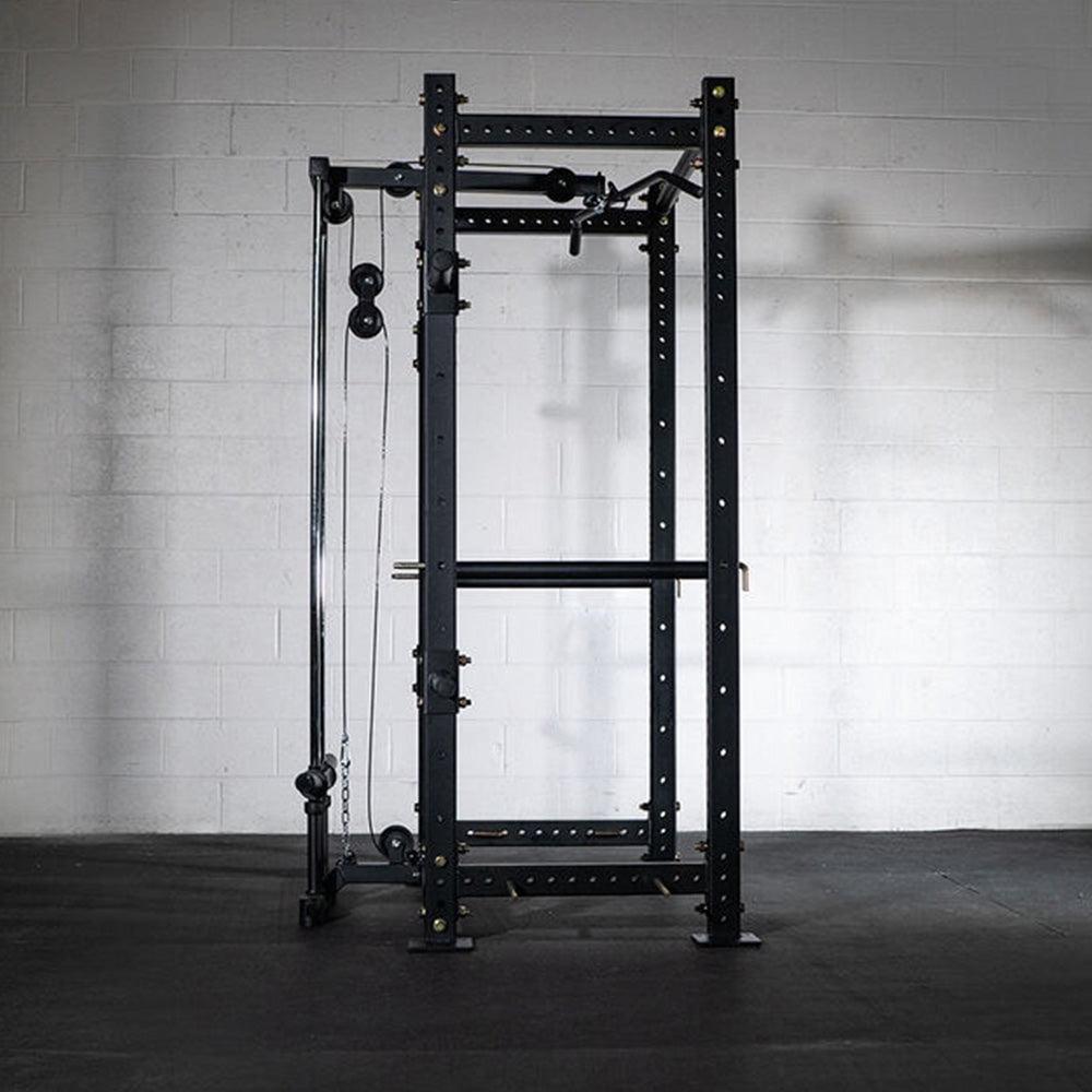 Titan Fitness Short Lat Tower Rack Attachment Fits T-3 and X-3 Series Bolt-Down Power Racks, 300 LB Olympic Plate-Loaded Capacity, Lat Bar & Low Row Handle Included