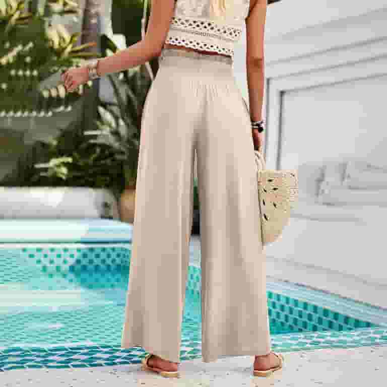 早割 万博 Leg Wide Midsumdr Pants Elastic Fashion Casual 2025 Woman Clothing
