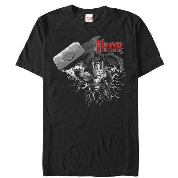 Men's Marvel Thor Thunder Grayscale  Graphic Tee Black Large