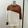 thumbnail image 4 of NTACZA Crewneck Fall Sweaters Comfort Chunky Knit Color Blocks Sweaters Outerwear Casual Oversized Winter Clothes Sweater Drop Shoulder Coffee, 4 of 6