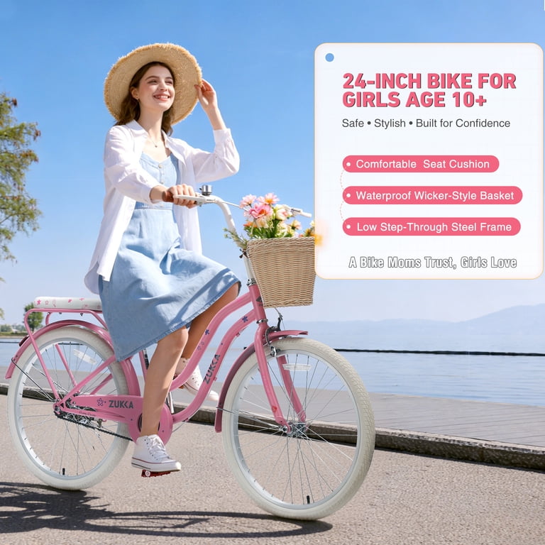 pink retro bicycle womens Ladies Classic 7-Speed Vintage Bike speed gear system for easy navigation on city streets Pink Beach Cruiser Women's 26