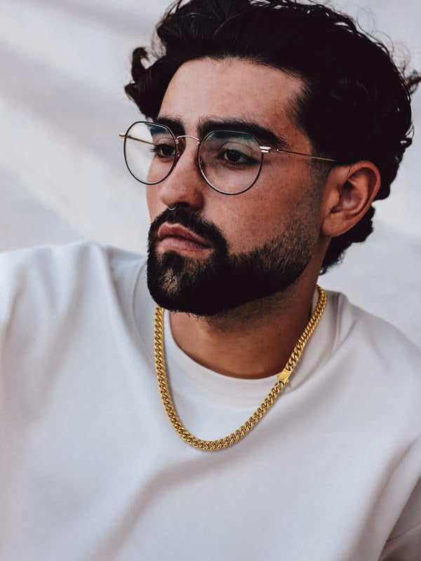 Bandmax 7MM Men's Chunky Cuban Chain Necklace for Men Women Stainless Steel 14K Gold Plated Hip Hop Miami Chain Birthday Valentines Father Day Gift for Dad Son Husband