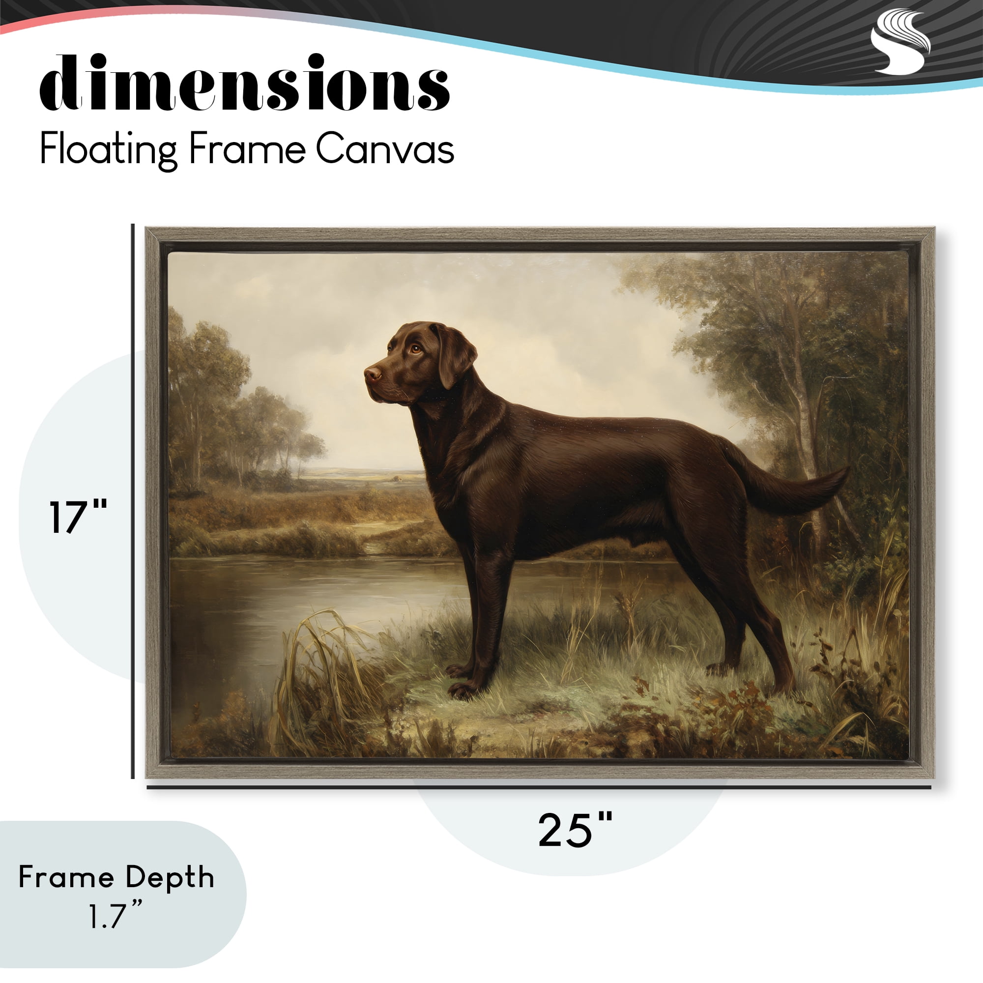 Stupell Industries Brown Lab By The River Brown Framed Floater Canvas Wall Art, design by Petal Prints Design