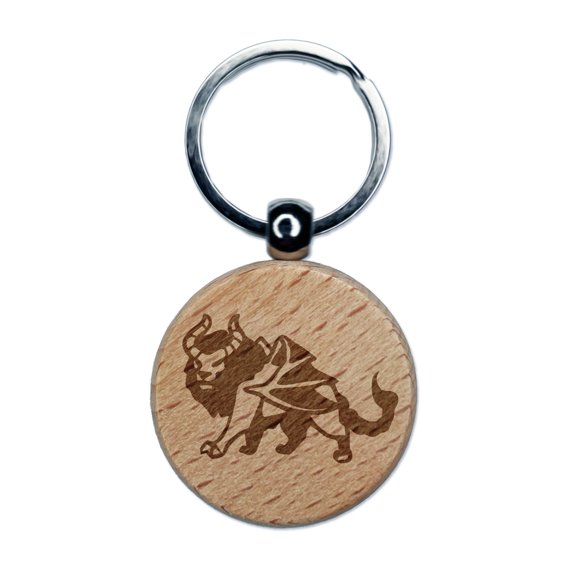 Manticore Greek Mythological Creature Beast Round Keychain Charm Tag - Engraved Wood