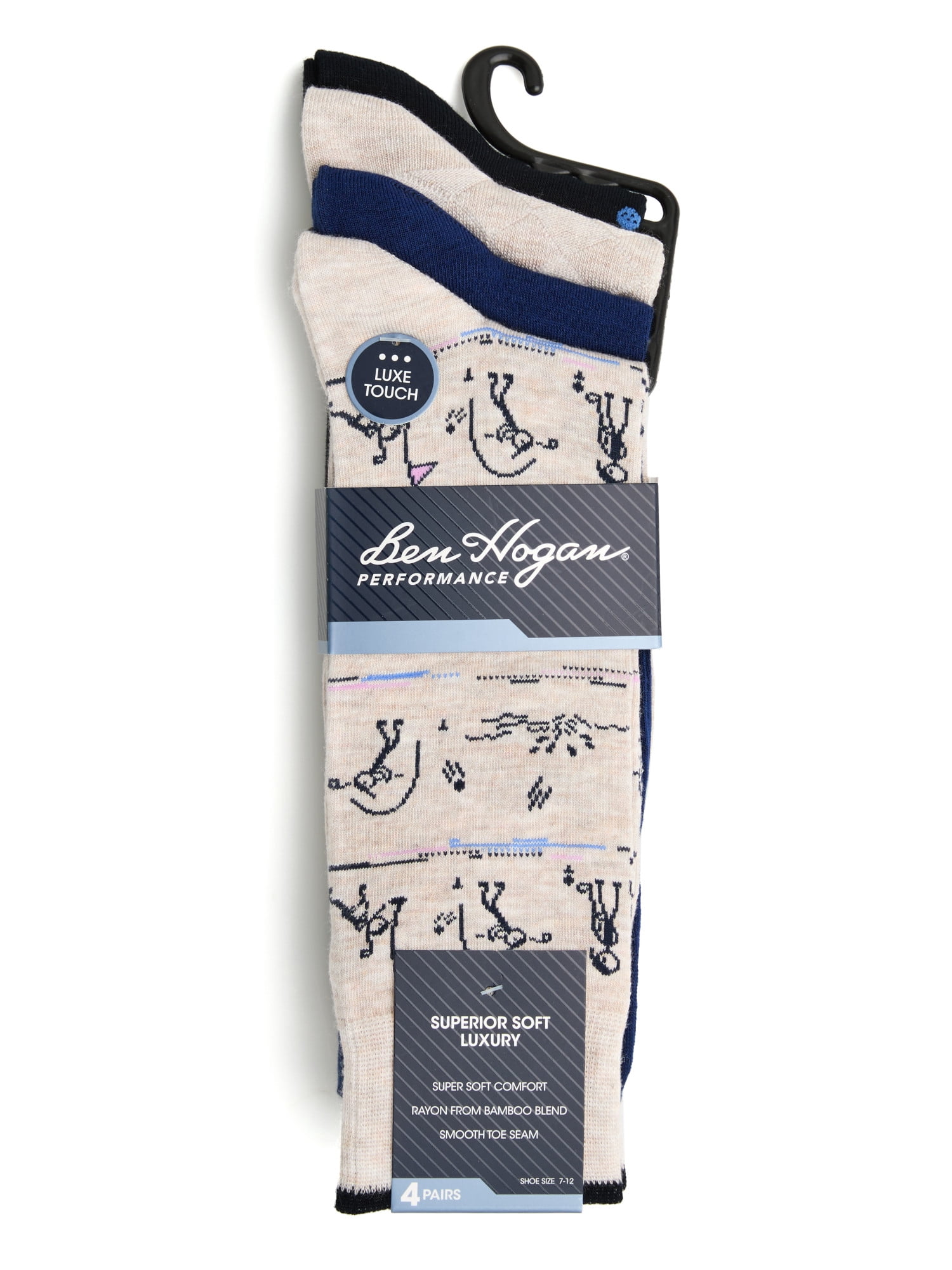 Ben Hogan Men's Stick Figure Golfing Novelty Socks, 4-Pack, Sizes 7-12