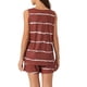 thumbnail image 3 of Conjuntos de pijama para mujer INSPIRE CHIC, camiseta sin mangas de cuello redondo a rayas con pantalones cortos, ropa de dormir de 2 piezas, XS Burdeos, 3 of 6
