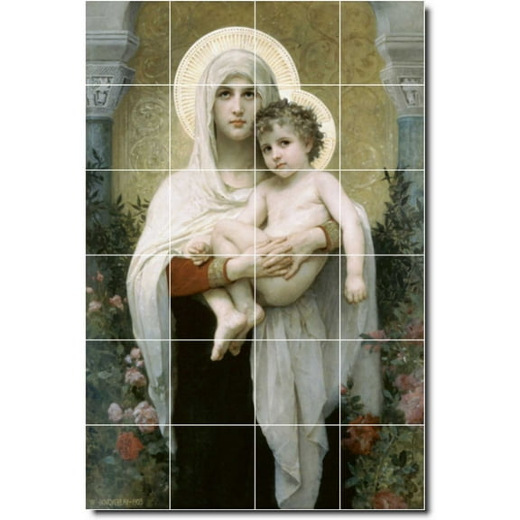 Ceramic Tile Mural-William Bouguereau Mother Child Painting 48. 17" w x 25.5" h using (24) 4.25 x 4.25 ceramic tiles