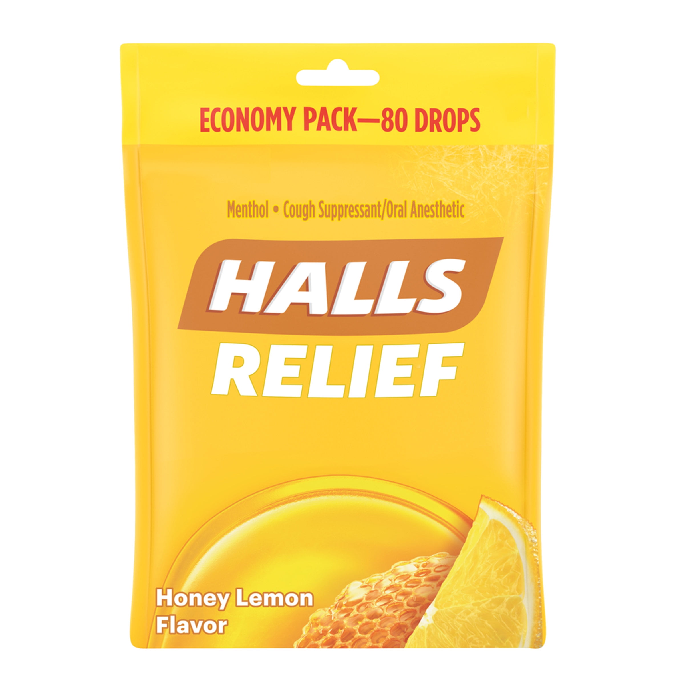 HALLS Relief Honey Lemon Cough Drops, 80 Drops