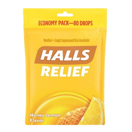 Halls Triple Soothing Action Cough Drops, Honey Lemon, 80 Ct