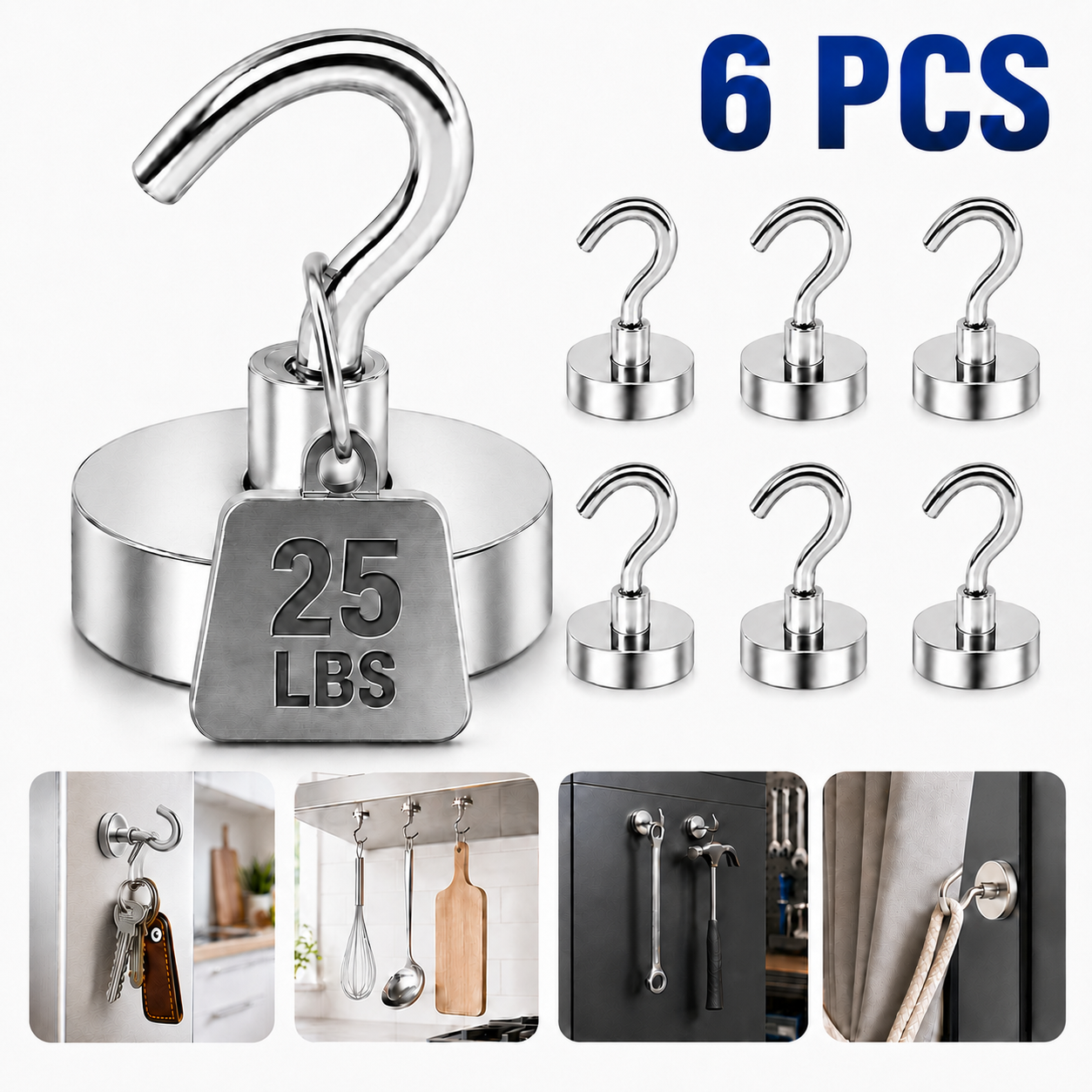 Emlimny Heavy-Duty Magnetic Hooks, 25-Lb Capacity photo 1
