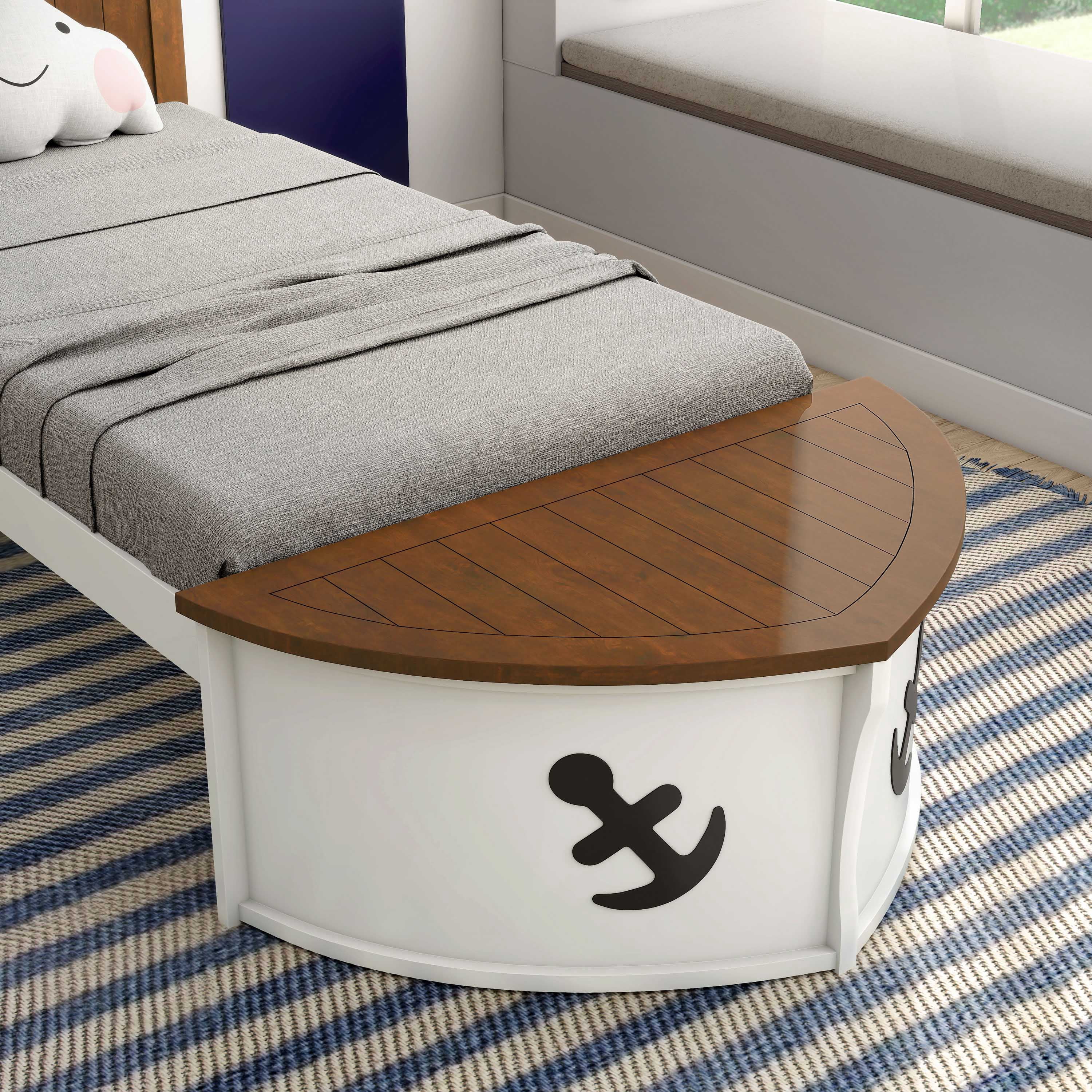 Furniture of America Badedu Kids Solid Wood Twin Captain Bed, White and Oak