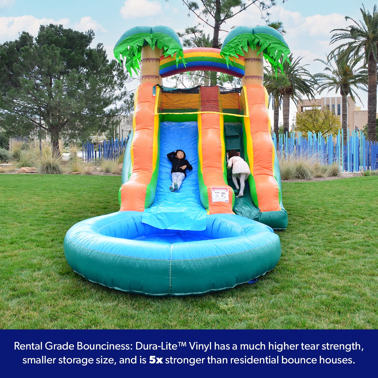 HeroKiddo Commercial Grade Tropical Inflatable Water Slide with Pool and Blower for Kids and Adults