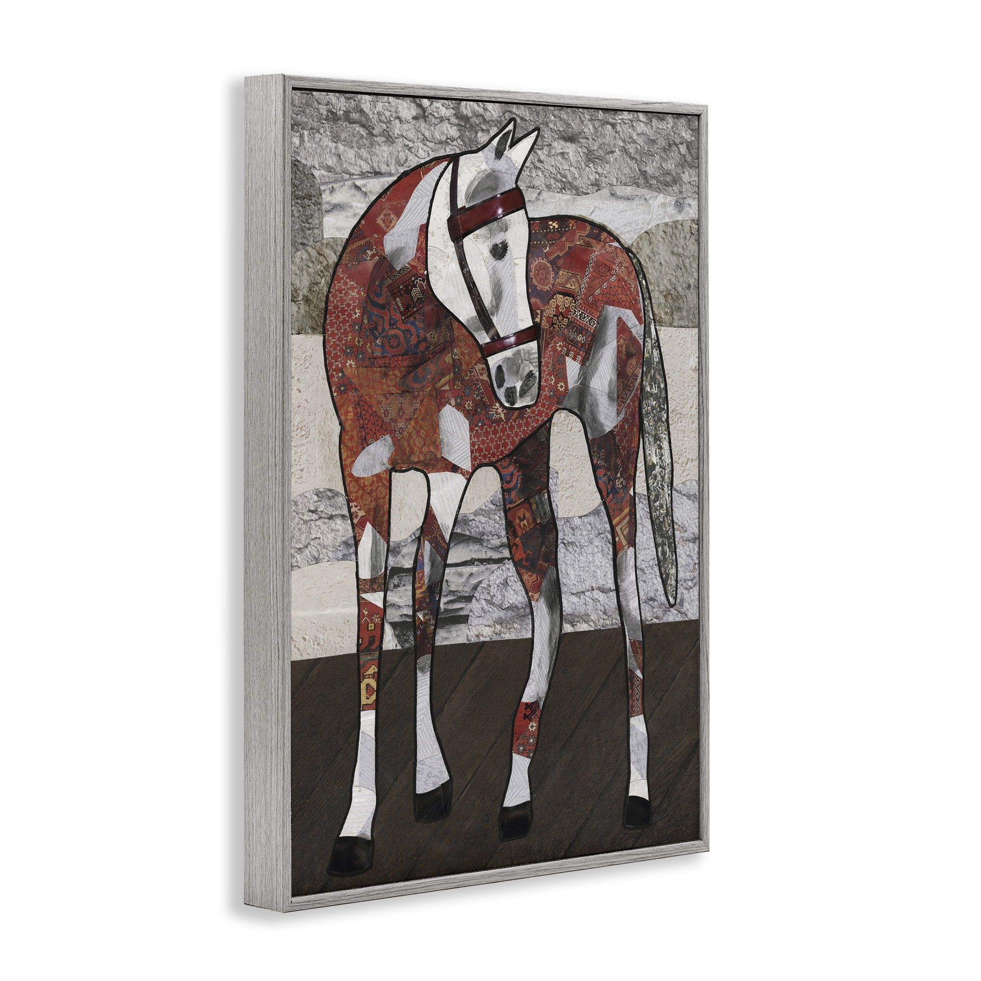 Stupell Industries Southwestern Patterned Foal Animals & Insects Painting Gray Framed Art Print Wall Art, 12 x 18
