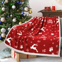 YIKA Christmas Deer Bells Geometric Print Double Thickened Bedroom Sofa Cover Blanket Flannel Snowflake Nap Blanket Christmas Decorations Red