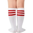 thumbnail image 3 of Kids Toddler Cotton Three Stripes Sport Soccer Team Socks Uniform Tube Cute Knee High Stocking for Boys Girls, 3 of 5