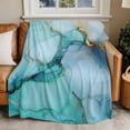 thumbnail image 2 of Marble Texture Flannel Blanket for Bed,Travel and Camping, Blue Green Gold Abstract Wave Modern Style Super Soft Cozy Blanket for All Seasons 32"x48", 2 of 7