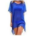 thumbnail image 2 of Ropa de playa para mujer Vestido de gasa con borlas Traje de baño Top a prueba de sol, Azul Noticed AP002175-01, 2 of 5