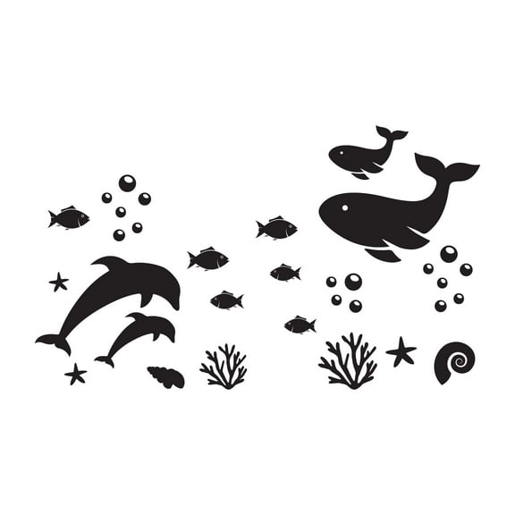 Children Beautiful Animal Wall Decal Decoration Under The Sea Cute Swimming Fishes Big Whale Dolphin Shells Lasts Years and Easily Removable - Size: 10 In(W) x 6 In(H)