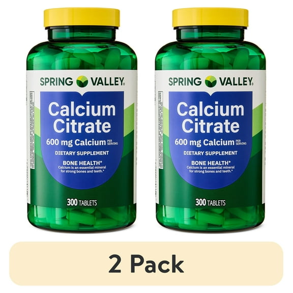 (2 pack) Spring Valley Calcium Citrate Dietary Supplement Tablets for Bone Health, 600 mg, 300 Count