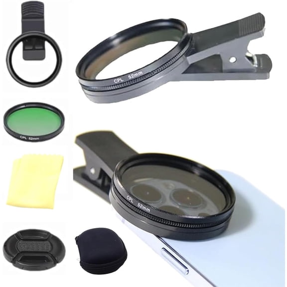 Cpl Filter for iPhone, 52mm Clip-0n Cpl Phone Camera Lens Filter Kit, Circular Polarizer Polarizing Filters for iPhone 15 14 13 12 11, for Samsung Blu, Smartphones(with Storage Box)