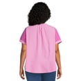 thumbnail image 3 of Terra & Sky Women's Plus Size Pleated Split Neck Top with Short Sleeves, 3 of 5