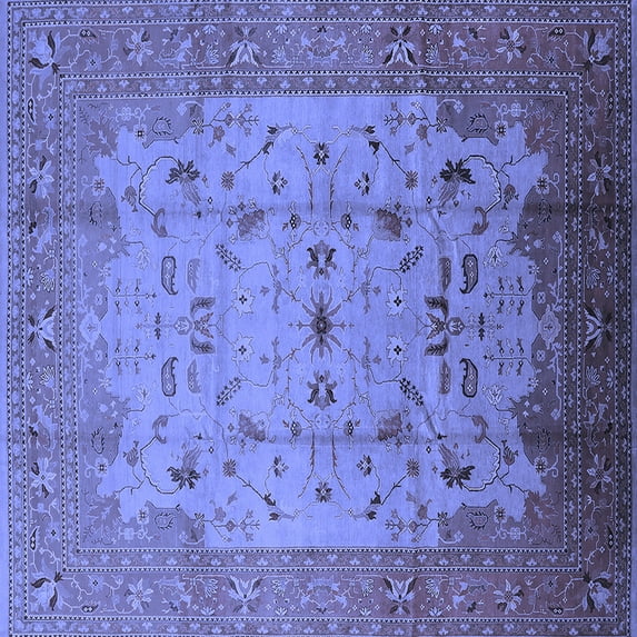 Ahgly Company Machine Washable Indoor Square Oriental Blue Industrial Area Rugs, 5' Square