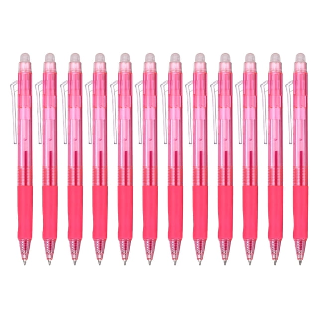 Uxcell 12Pcs Bolígrafos de Gel Borrables, 0.5mm, Retráctil, Tinta Roja Clara